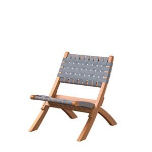 patio sense 63637 sava indoor outdoor folding chair all weather wicker low slung portable seating solid acacia wood woven seat & back indoors porch lawn garden fishing sporting - gray webbing