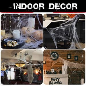 1000 sqft Spider Webs Halloween Decorations with 77 Fake Spiders, Super Stretch Cobwebs for Halloween Indoor and Outdoor Decor