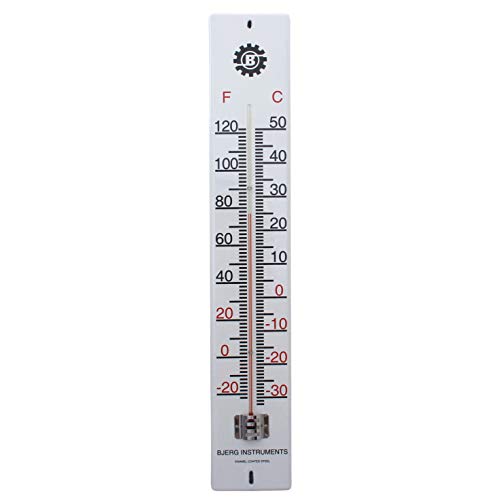 Bjerg Instruments White Enamel Coated Steel Extra Large Heavy Duty 22.75 Inch Outdoor Decorative Wall Thermometer and Temperature Gauge