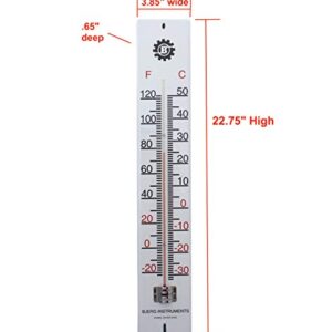 Bjerg Instruments White Enamel Coated Steel Extra Large Heavy Duty 22.75 Inch Outdoor Decorative Wall Thermometer and Temperature Gauge