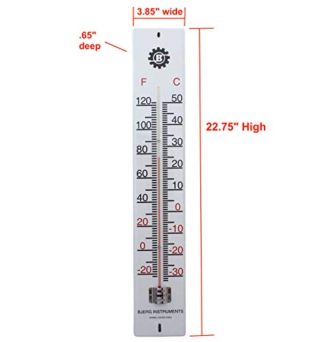 Bjerg Instruments White Enamel Coated Steel Extra Large Heavy Duty 22.75 Inch Outdoor Decorative Wall Thermometer and Temperature Gauge