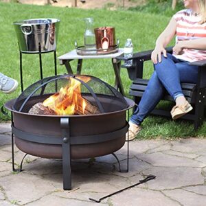 Sunnydaze 29-Inch Bronze Cauldron Wood-Burning Fire Pit Bowl - Includes Portable Poker and Spark Screen