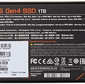 GIGABYTE AORUS NVMe Gen4 M.2 1TB PCI-Express 4.0 Interface High Performance Gaming, 3D TLC NAND, External DDR Cache Buffer, SSD (GP-AG41TB)