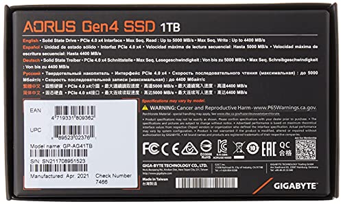 GIGABYTE AORUS NVMe Gen4 M.2 1TB PCI-Express 4.0 Interface High Performance Gaming, 3D TLC NAND, External DDR Cache Buffer, SSD (GP-AG41TB)