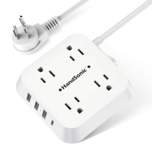 handsonic power strip, mountable flat plug extension cord with 4 outlets, 3 usb-a, 1 usb-c, 5 ft cord, compact size charging station for home, office, dorm essentials, desktop, travel and cruise ship