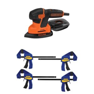 black+decker mouse detail sander, compact with irwin quick-grip clamps, one-handed, mini bar, 6-inch, 4-pack (bdems600 & 1964758)