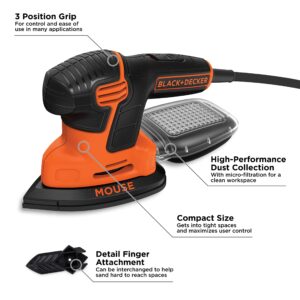 BLACK+DECKER Mouse Detail Sander, Compact with IRWIN QUICK-GRIP Clamps, One-Handed, Mini Bar, 6-Inch, 4-Pack (BDEMS600 & 1964758)