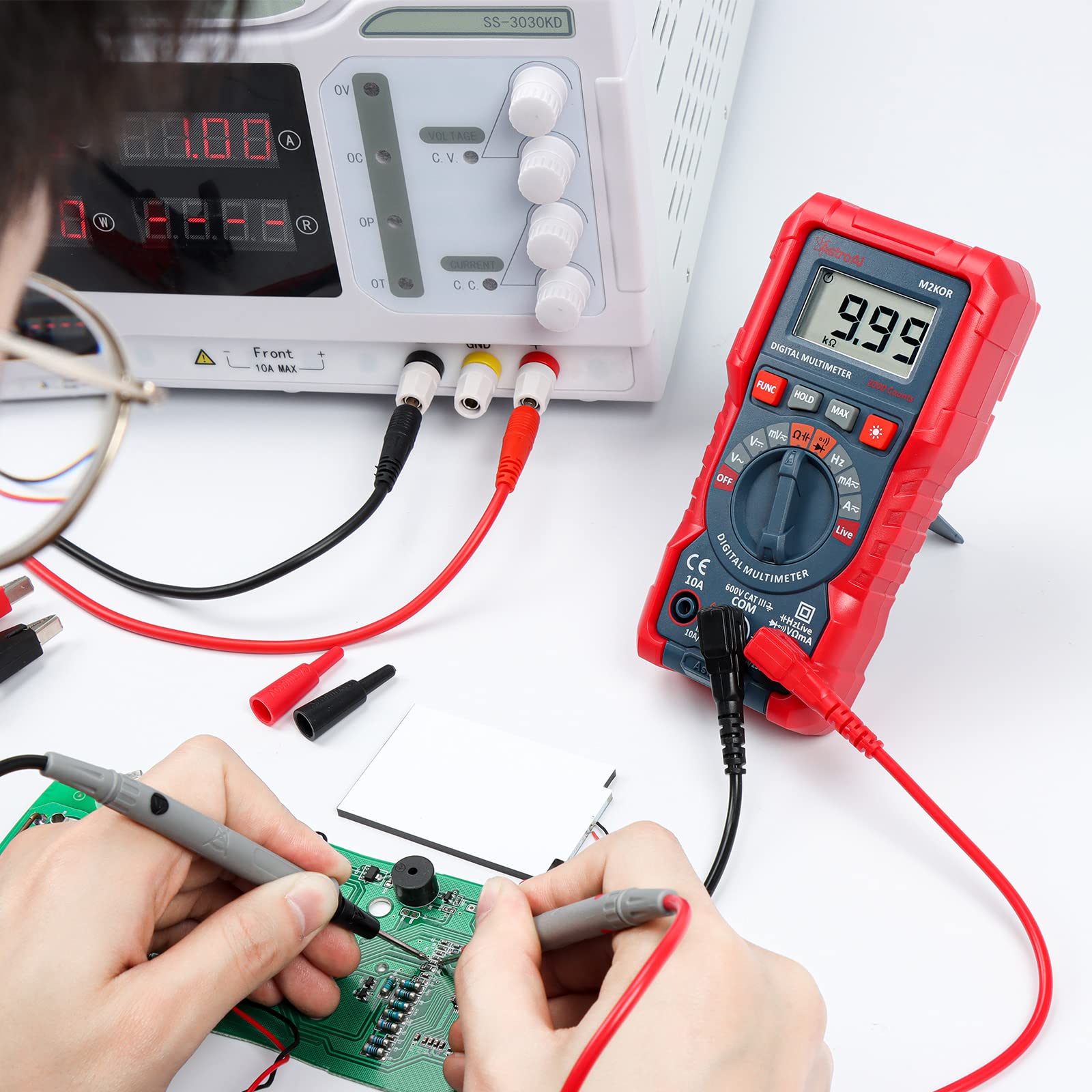 AstroAI M2K0R Digital Multimeter with DC AC Voltmeter and Auto Ranging Tester ; Measures Voltage, Current, Capacitance; Tests Live Wire, Continuity