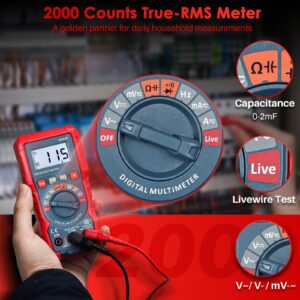 AstroAI M2K0R Digital Multimeter with DC AC Voltmeter and Auto Ranging Tester ; Measures Voltage, Current, Capacitance; Tests Live Wire, Continuity