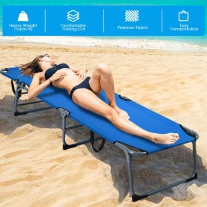Goplus Tanning Chair, Folding Adjustable Patio Lounge Chair with Face Hole, Removable Pillow, 331LBS, Carry Strap, Outdoor Sunbathing Chair, Lightweight Portable Beach Lounge Chair for Pool Lawn Adult