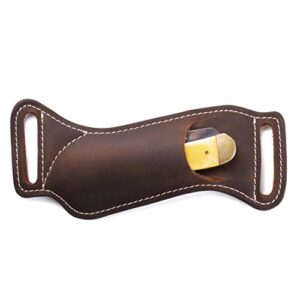 gentlestache leather knife sheaths for belt, pocket knife holder, edc sheath for folding, compact draw knife holster dark brown