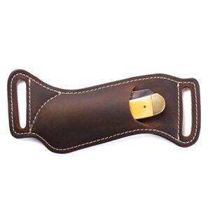 Gentlestache Leather Knife Sheaths for Belt, Pocket Knife Holder, EDC Sheath for Folding, Compact Draw Knife Holster Dark Brown