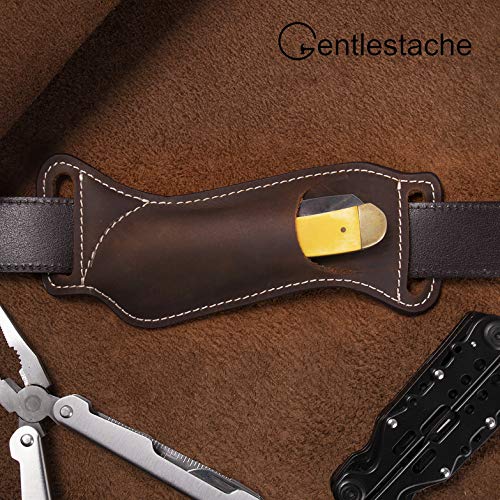 Gentlestache Leather Knife Sheaths for Belt, Pocket Knife Holder, EDC Sheath for Folding, Compact Draw Knife Holster Dark Brown