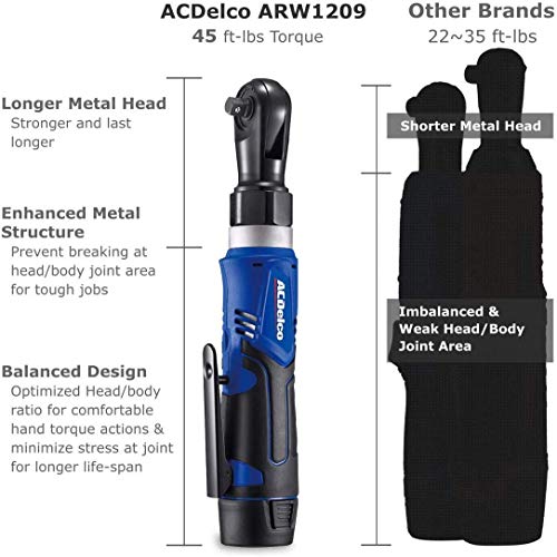 ACDelco ARW1209-K14 G12 Series 12V Li-ion Cordless 3/8” Rachet Wrench & Impact Wrench Combo Tool Kit,Blue/Red