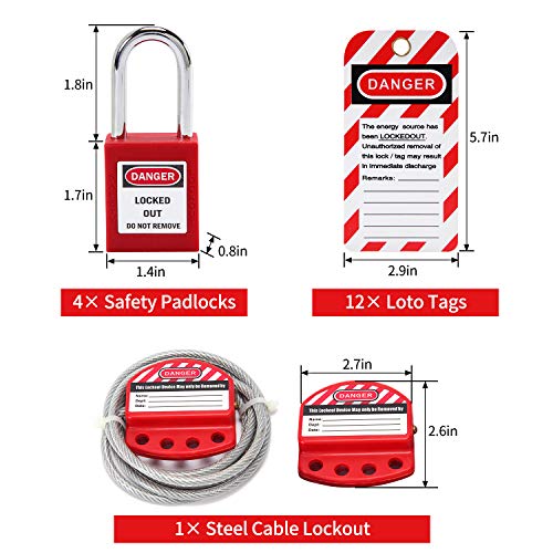 Lockout Tagout Kit - Lockout Set Safety Padlocks Lockout Hasp Breaker Lockout Ball Valve Lockout Steel Cable Lockout Plug Loto Valve Lockout Loto Tags Lock Out Tag Out