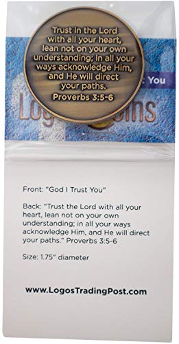 God I Trust You Christian Challenge Coin, Trust in The Lord with All Your Heart, Pocket Token of Trust and Serenity, Antique Gold Plated Proverbs 3:5-6 Gift