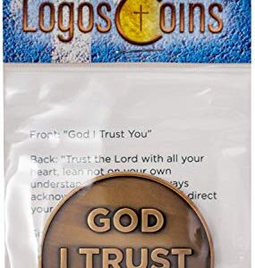 God I Trust You Christian Challenge Coin, Trust in The Lord with All Your Heart, Pocket Token of Trust and Serenity, Antique Gold Plated Proverbs 3:5-6 Gift