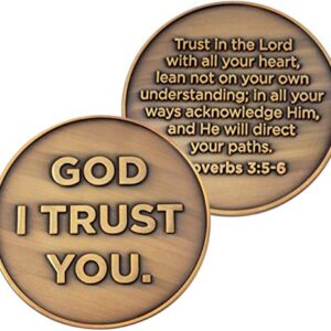 God I Trust You Christian Challenge Coin, Trust in The Lord with All Your Heart, Pocket Token of Trust and Serenity, Antique Gold Plated Proverbs 3:5-6 Gift