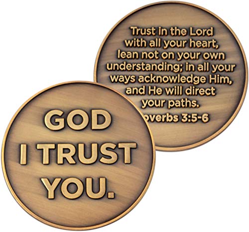 God I Trust You Christian Challenge Coin, Trust in The Lord with All Your Heart, Pocket Token of Trust and Serenity, Antique Gold Plated Proverbs 3:5-6 Gift
