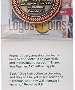 Teacher Appreciation Coin, Thank You Teacher Gift, Pass Along Pocket Token of Gratitude for Teachers and Educators, Antique Gold-Color Plated Proverbs 9:9 Challenge Coin