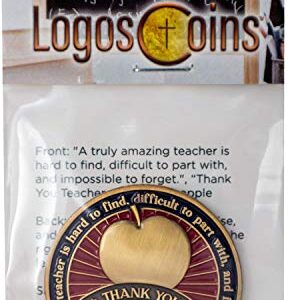 Teacher Appreciation Coin, Thank You Teacher Gift, Pass Along Pocket Token of Gratitude for Teachers and Educators, Antique Gold-Color Plated Proverbs 9:9 Challenge Coin