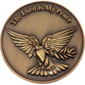 The Lord is My Peace, Dove and Olive Branch Pocket Token of Serenity, Christian Challenge Coins, My Peace I Give to You, Antique Gold-Color Plated John 14:27 Religious Gift