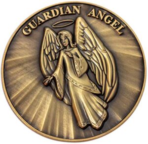 guardian angel christian challenge coin, pass along token of assurance and peace, handout for sunday school or kids church, antique gold-color plated psalm 91 gift