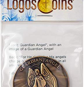 Guardian Angel Christian Challenge Coin, Pass Along Token of Assurance and Peace, Handout for Sunday School or Kids Church, Antique Gold-Color Plated Psalm 91 Gift