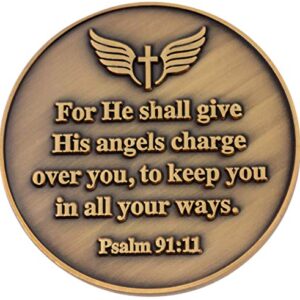 Guardian Angel Christian Challenge Coin, Pass Along Token of Assurance and Peace, Handout for Sunday School or Kids Church, Antique Gold-Color Plated Psalm 91 Gift