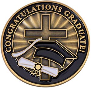 congratulations graduate christian coin, religious graduation pass along token of rejoicing, for high school, college, and graduate school, antique gold-color plated daniel 1:17 gift
