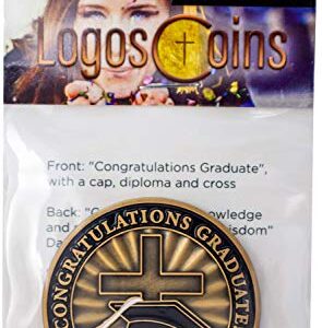 Congratulations Graduate Christian Coin, Religious Graduation Pass Along Token of Rejoicing, for High School, College, and Graduate School, Antique Gold-Color Plated Daniel 1:17 Gift