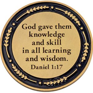 Congratulations Graduate Christian Coin, Religious Graduation Pass Along Token of Rejoicing, for High School, College, and Graduate School, Antique Gold-Color Plated Daniel 1:17 Gift
