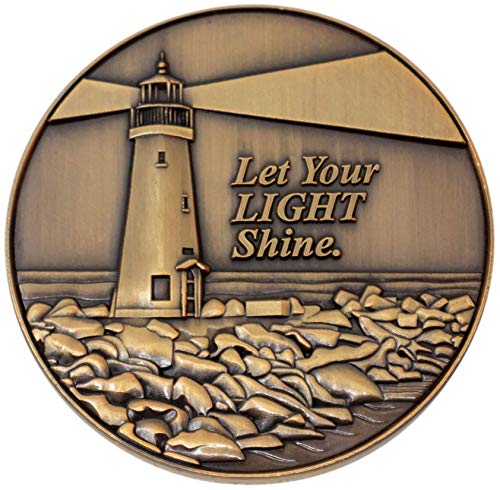 Let Your Light Shine Christian Challenge Coin, Pass Along Pocket Token of Encouragement, Handout for Bible Study, Antique Gold Plated Matthew 5:16 Gift