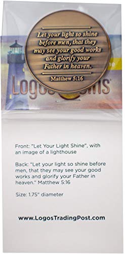 Let Your Light Shine Christian Challenge Coin, Pass Along Pocket Token of Encouragement, Handout for Bible Study, Antique Gold Plated Matthew 5:16 Gift