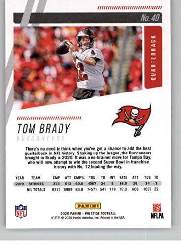 2020 Panini Prestige Football #40 Tom Brady Tampa Bay Buccaneers Official NFL Trading Card From Panini America