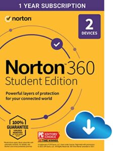 norton 360 student edition, 2023 ready, antivirus software for 2 devices – includes vpn, pc cloud backup & dark web monitoring [download]