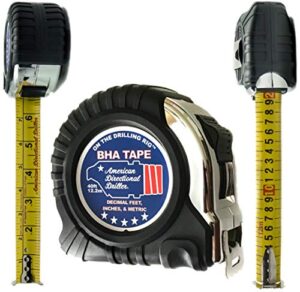 40 foot tape measure – wide blade – engineer scale, imperial inch/foot, metric – bottom hole assembly – bha tape – directional drilling tape measure – class ii