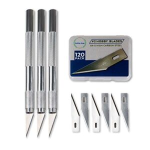 hobby shop (123) piece precision hobby knife set #2 blade w/ (3) handles and (120) replacement blades