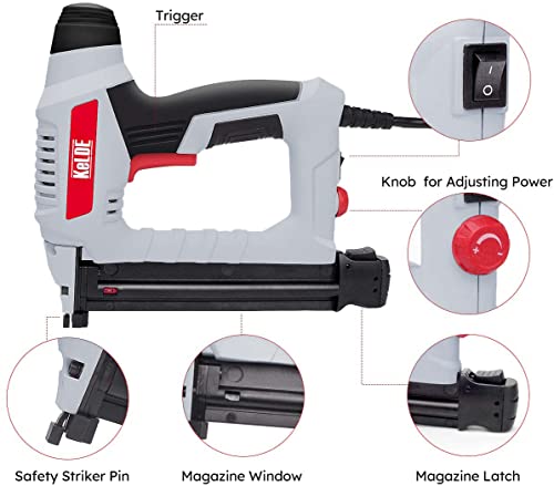 KeLDE Electric Nail Gun Kit, 120V Power Brad Nailer with Adjustable Power Knob, Includes 1500pc Brad Nails, 15/20/25/32mm