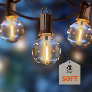 zotoyi outdoor string lights 50ft, led patio lights with 27 plastic g40 bulbs(2 spare), waterproof ip65 edison globe string lights for outside, cafe, bistro, backyard, garden, dimmable 2700k
