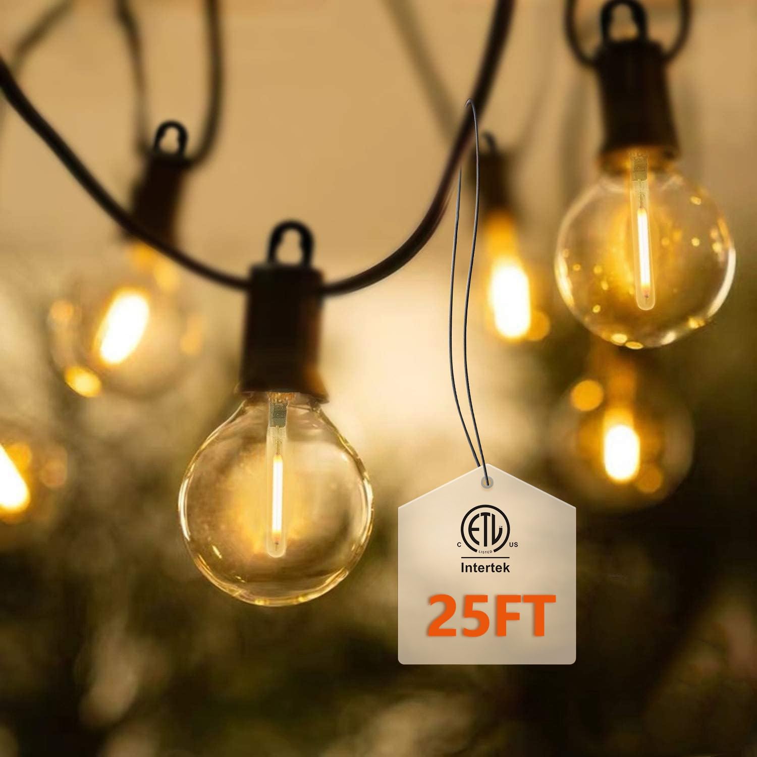 ZOTOYI Outdoor String Lights 25FT, Globe Patio Lights with 13 Edison Shatterproof Bulbs(1 Spare), Waterproof IP65 G40 LED Outside Hanging Lights for Backyard, Bistro, Cafe, Porch, Warm White