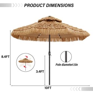 GDY 10FT 40 LED Hula Thatched Tiki Umbrella, Hawaiian Style Beach Patio Umbrellas with Center Light for Patio Garden Beach Pool Backyard