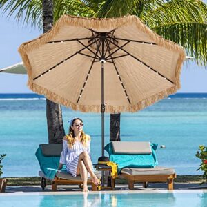 GDY 10FT 40 LED Hula Thatched Tiki Umbrella, Hawaiian Style Beach Patio Umbrellas with Center Light for Patio Garden Beach Pool Backyard