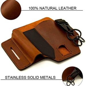 Multitool Leather Sheath EDC Pocket Organizer - High Leather Quality, Multitools Holder Holster EDC Essentials Organizer Belt Pouch,Knife Organizer Leather Sheath (Brown)