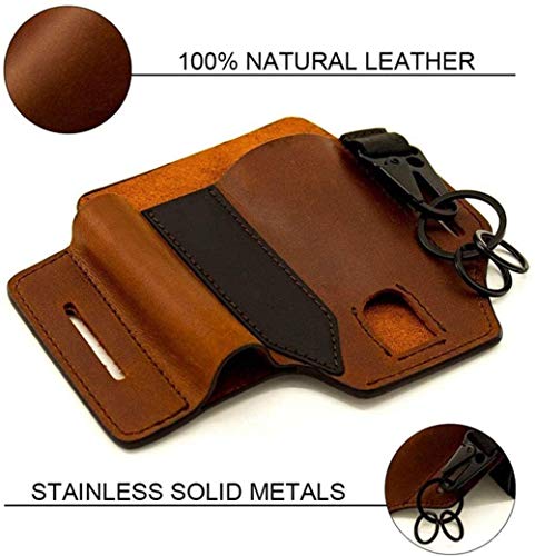 Multitool Leather Sheath EDC Pocket Organizer - High Leather Quality, Multitools Holder Holster EDC Essentials Organizer Belt Pouch,Knife Organizer Leather Sheath (Brown)