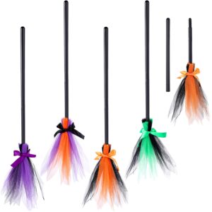 4 Pieces 32 Inch Halloween Witch Broom Kids Plastic Witch Broomstick Halloween Wizard Flying Stick Cosplay Costume Party Supplies Photo Booth Witch Broom Accessory, 4 Colors