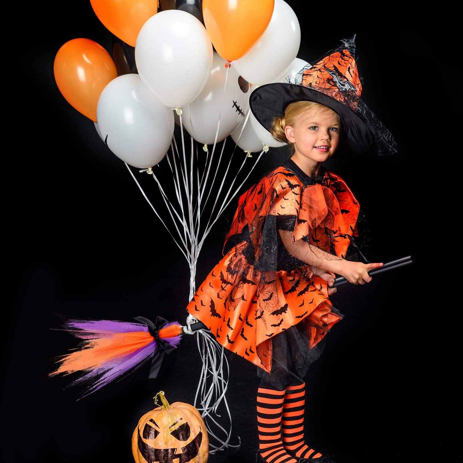 4 Pieces 32 Inch Halloween Witch Broom Kids Plastic Witch Broomstick Halloween Wizard Flying Stick Cosplay Costume Party Supplies Photo Booth Witch Broom Accessory, 4 Colors