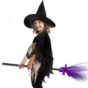 4 Pieces 32 Inch Halloween Witch Broom Kids Plastic Witch Broomstick Halloween Wizard Flying Stick Cosplay Costume Party Supplies Photo Booth Witch Broom Accessory, 4 Colors