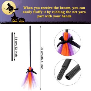 4 Pieces 32 Inch Halloween Witch Broom Kids Plastic Witch Broomstick Halloween Wizard Flying Stick Cosplay Costume Party Supplies Photo Booth Witch Broom Accessory, 4 Colors