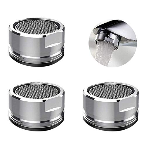 3 Pack Kitchen Faucet Aerator, ZYLONE 0.94 Inch 24mm Faucet Aerators Replacement Parts with Brass Shell,Male Thread Aerator Faucet Filter with Gasket For Kitchen (Silver)